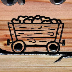 Custom Wood Sign w Mining Car & Pickaxe