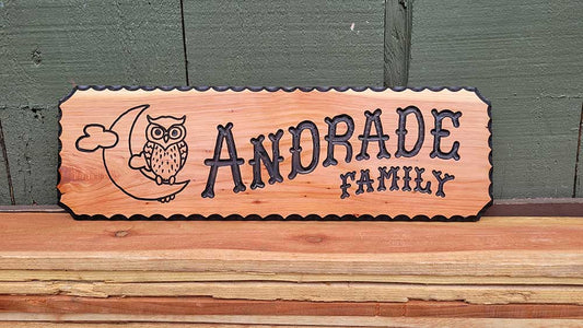 Owl Perched on Crescent Moon Sign - Calico Wood Signs
