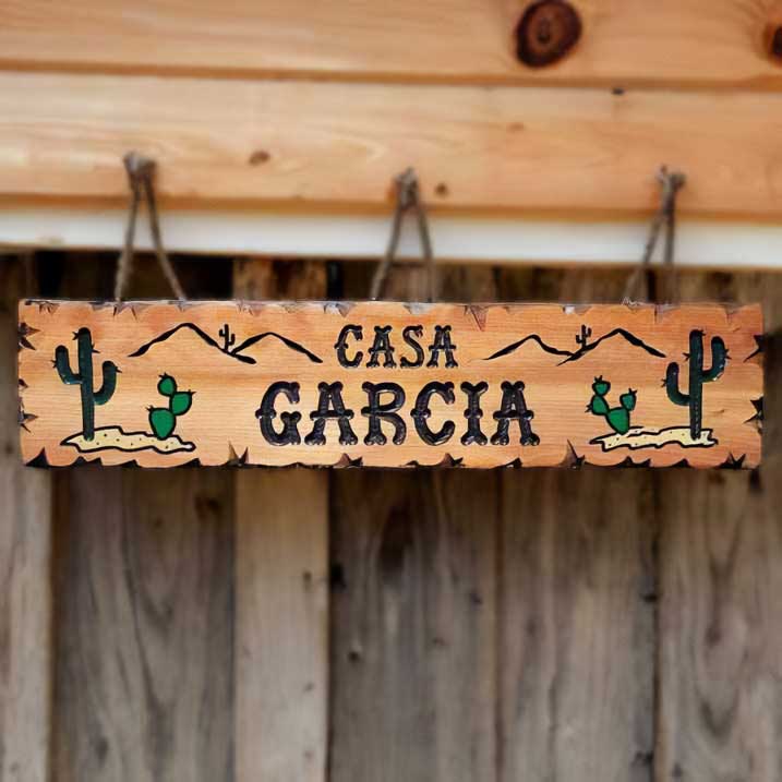 Custom Wood Sign w Colored Cacti