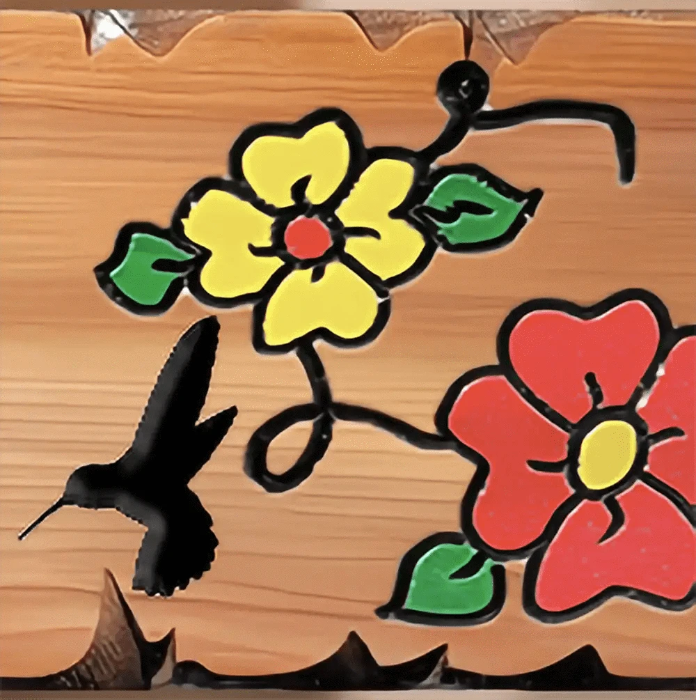 Hummingbird and Flowers Wooden Sign