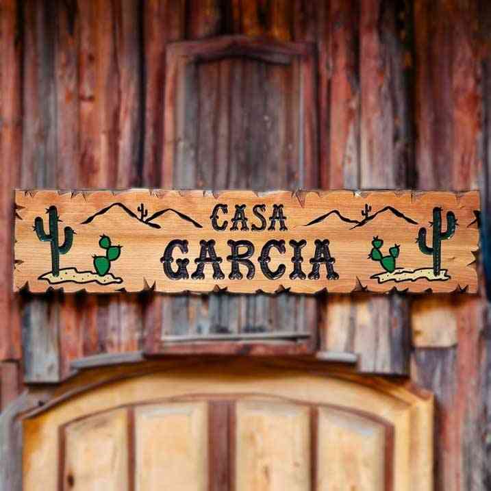 Custom Wood Sign w Colored Cacti