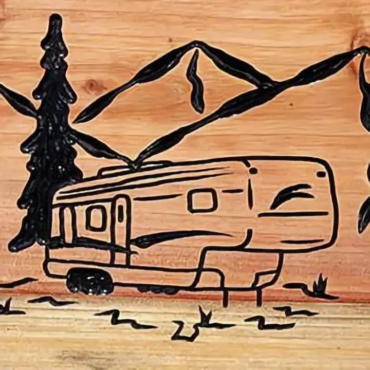 Custom Wood Sign – Hand-Carved Camper & Forest Design