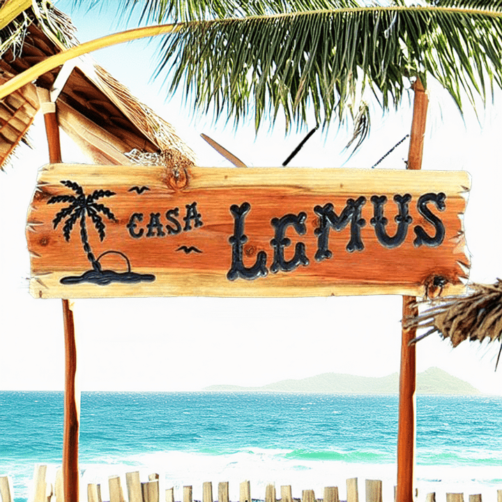 Beach Signs with Palm Tree Silhouette