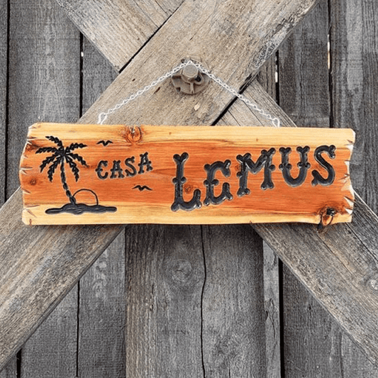 Beach Signs with Palm Tree Silhouette - Calico Wood Signs