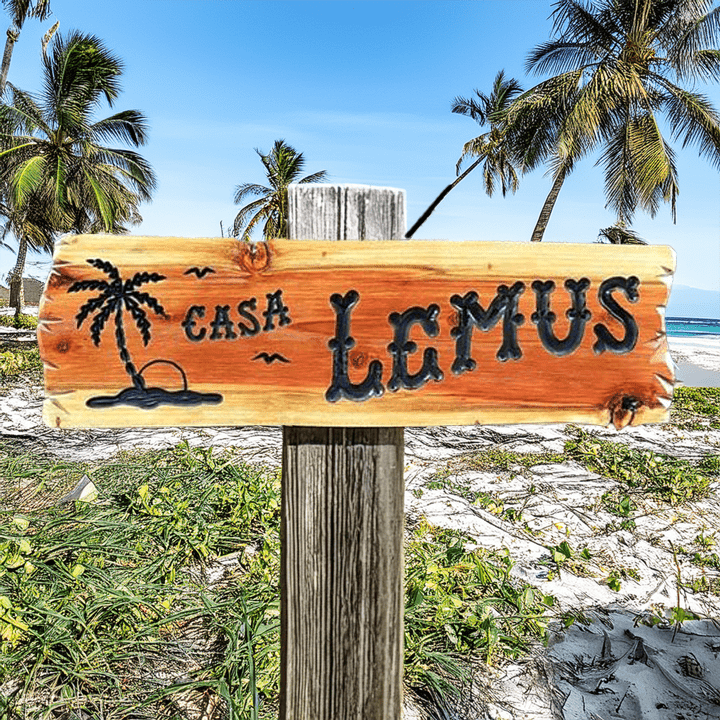 Beach Signs with Palm Tree Silhouette