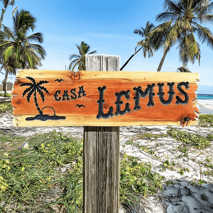 Beach Signs with Palm Tree Silhouette