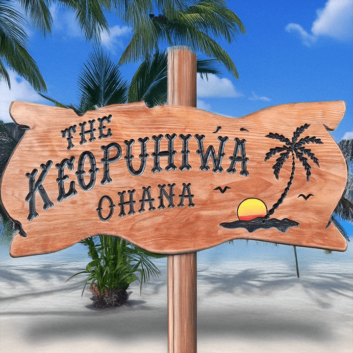 Custom Beach House Signs with Palm Tree - Calico Wood Signs