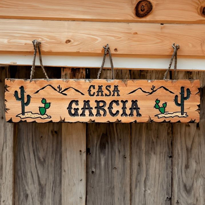 Custom Wood Sign w Colored Cacti - Calico Wood Signs
