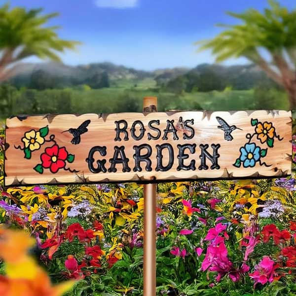 Hummingbird and Flowers Wooden Sign