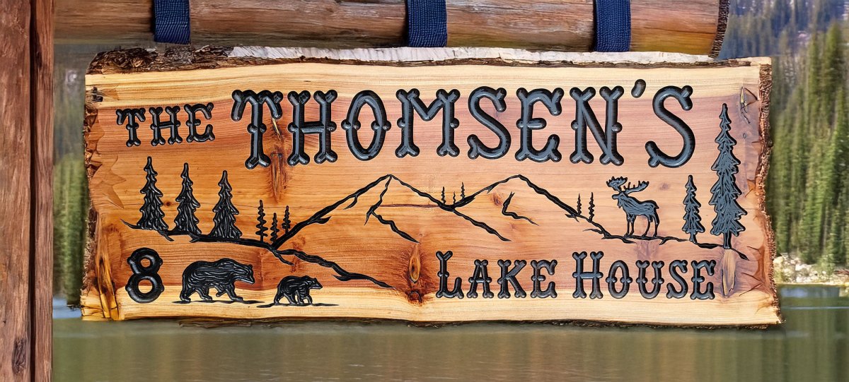 Lake House Cabin Bear Forest Sign - Calico Wood Signs