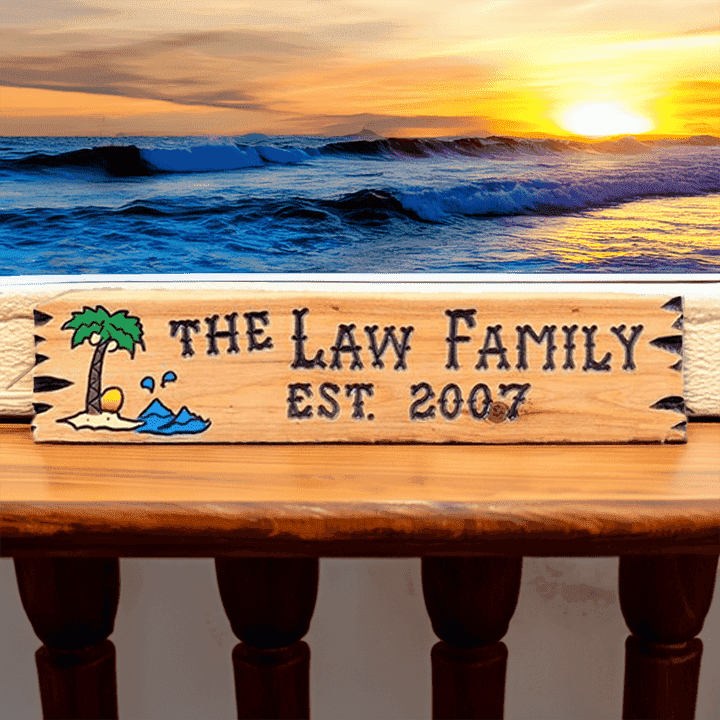 Palm Tree wood Sign with Sunset