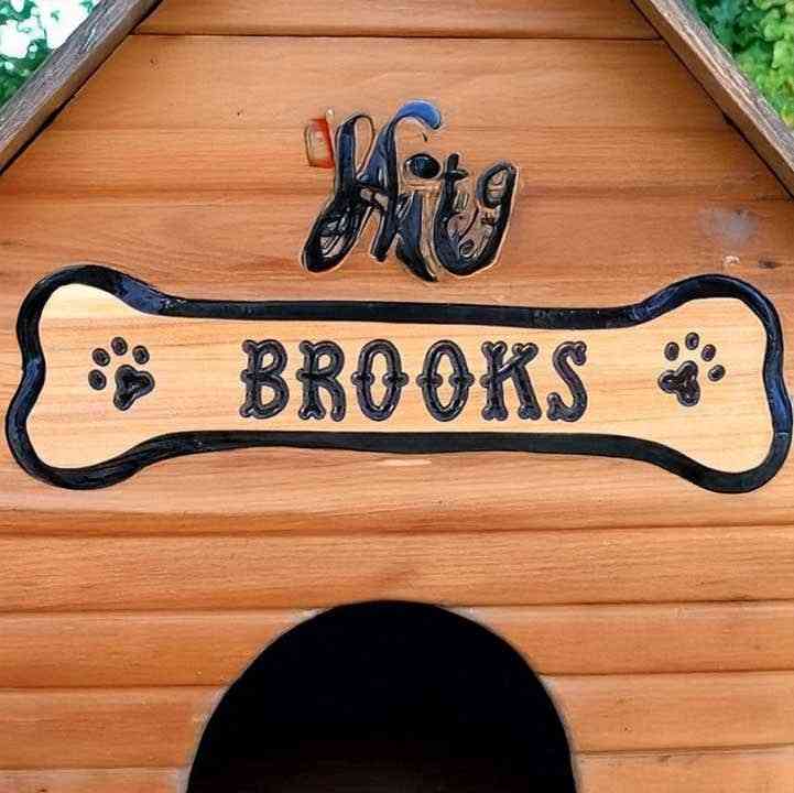 Personalized Wooden Dog Bone Sign with Paw Prints