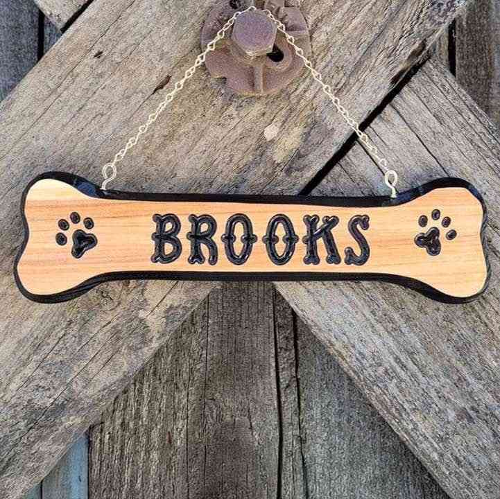 Personalized Wooden Dog Bone Sign with Paw Prints