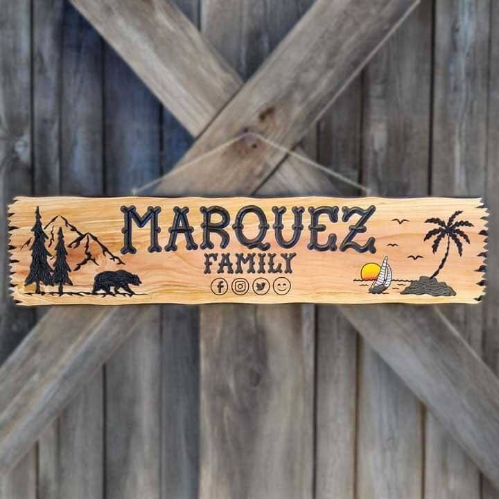 Wood Sign : Sailboat Island Bear & Mountains