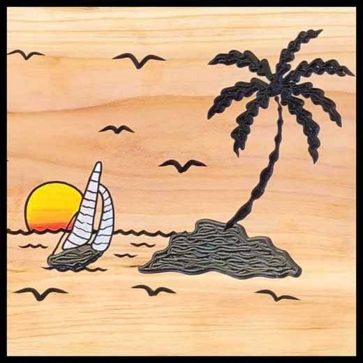 Wood Sign : Sailboat Island Bear & Mountains