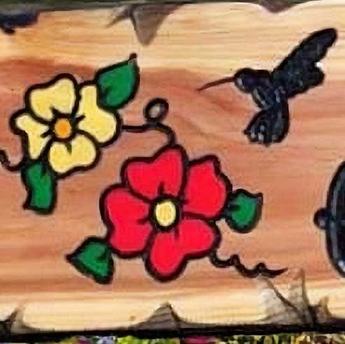 Hummingbird and Flowers Wooden Sign