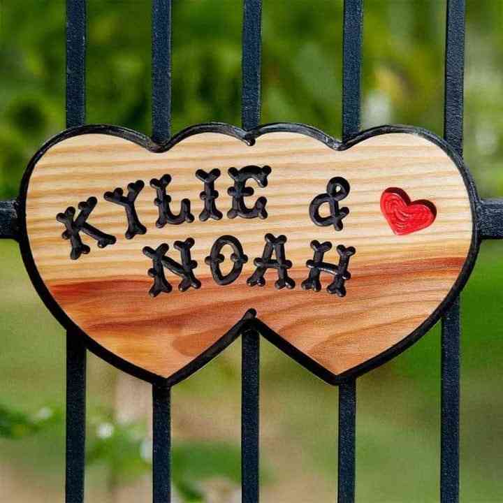 Wooden Love Sign with Red Heart