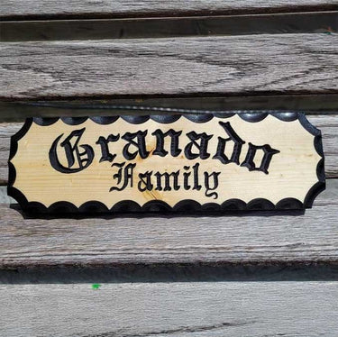 Wooden Family Name Signs in Old English - Calico Wood Signs