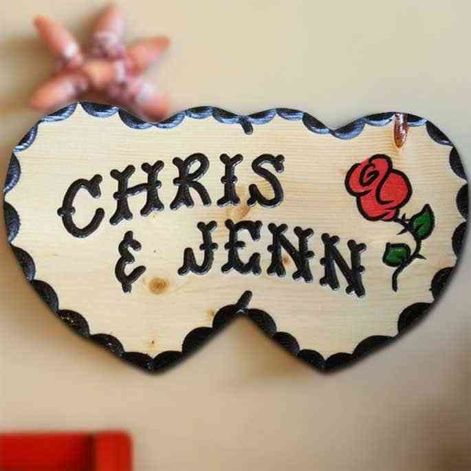 Heart Rose Wood Sign