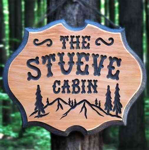 Cabin Signs w Mountain and Pine Trees