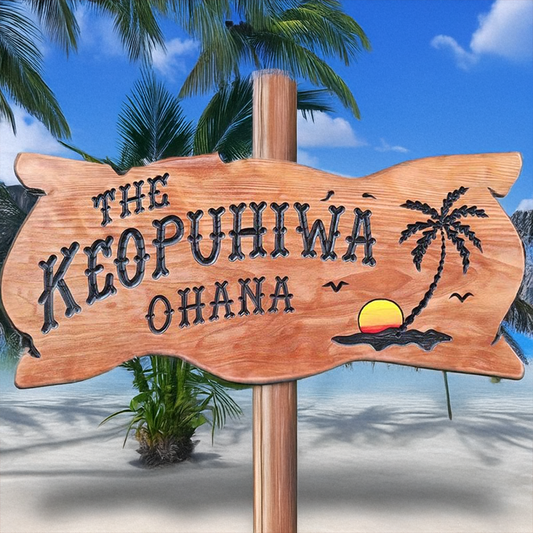 Custom Beach House Signs with Palm Tree