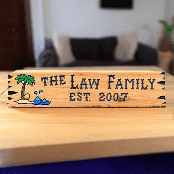 Palm Tree wood Sign with Sunset