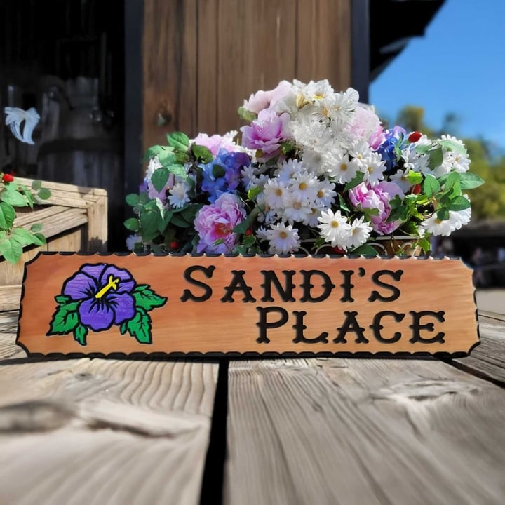 Purple Hibiscus Welcome Signs - Calico Wood Signs