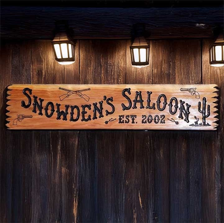 Saloon Sign w Rifles Pistols and Spurs