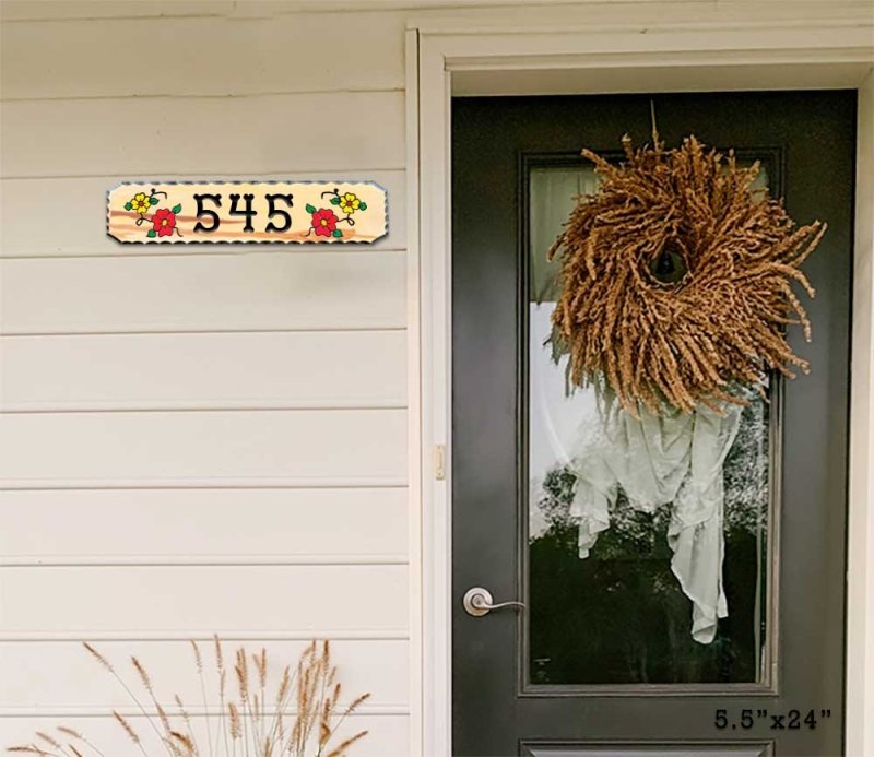 Calico Wood Signs - Wooden House Number Signs with Flowers