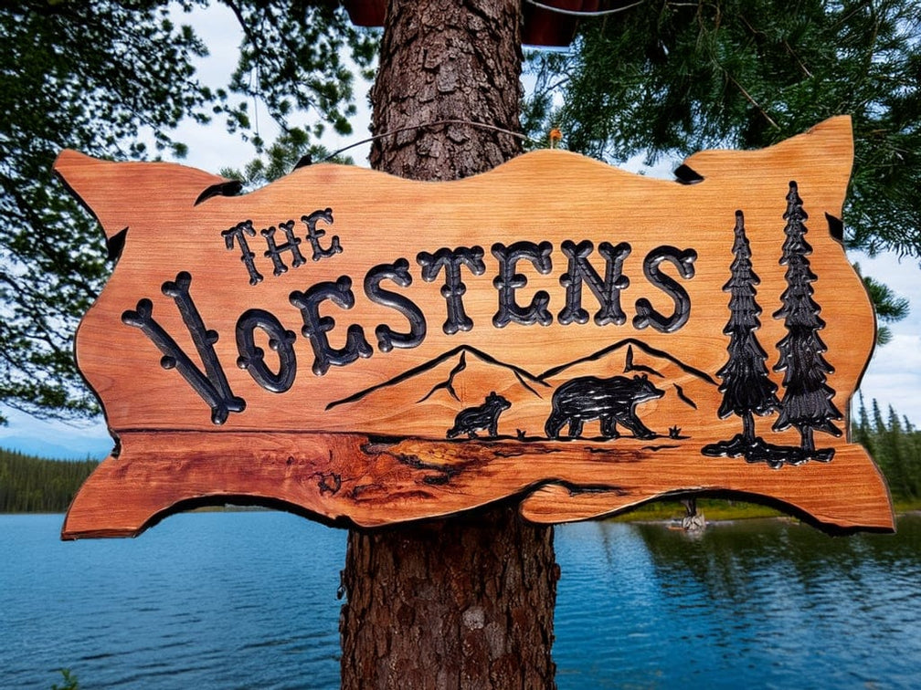 Trees / bears forest retreat wood sign