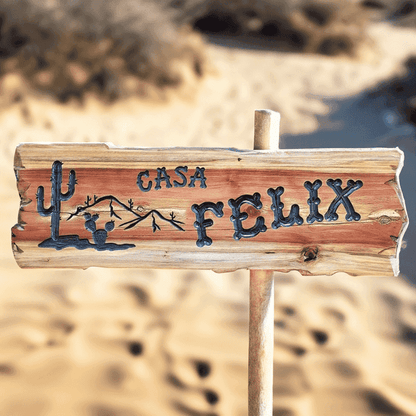 Wood Burned Signs Featuring Cactus Silhouette