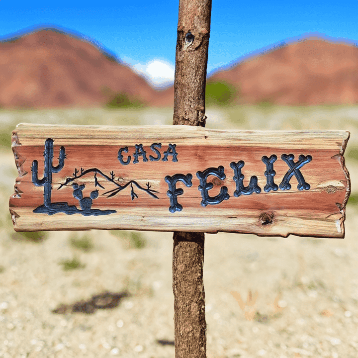 Wood Burned Signs Featuring Cactus Silhouette