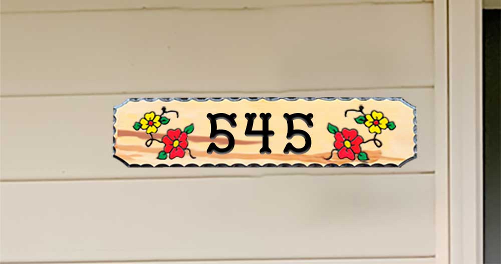 Calico Wood Signs - Wooden House Number Signs with Flowers