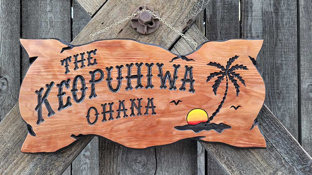 Custom Beach House Signs with Palm Tree - Calico Wood Signs