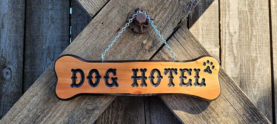 Dog House Sign with Paw - Calico Wood Signs