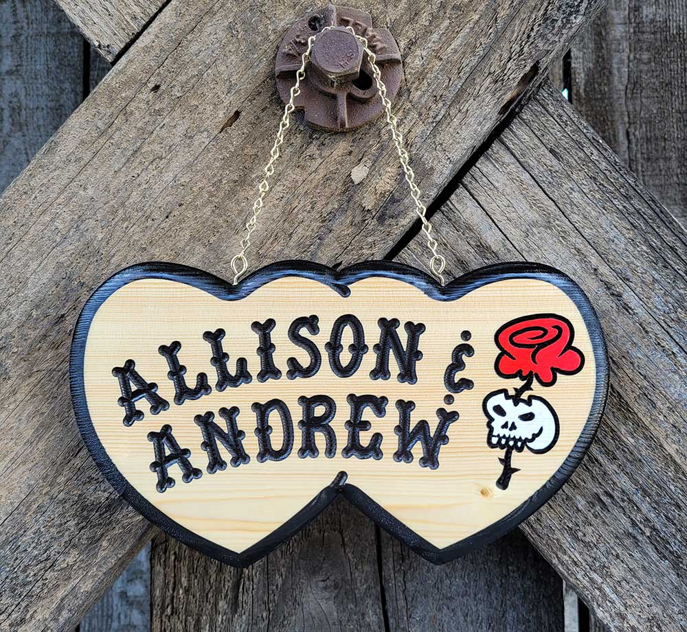 Love Heart with Skull and Rose - Calico Wood Signs