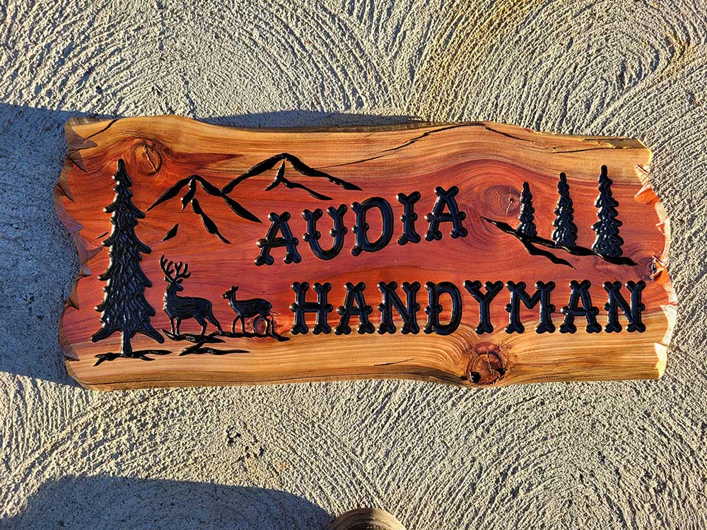 Mountains with Deer Outdoor Wooden Signs - Calico Wood Signs