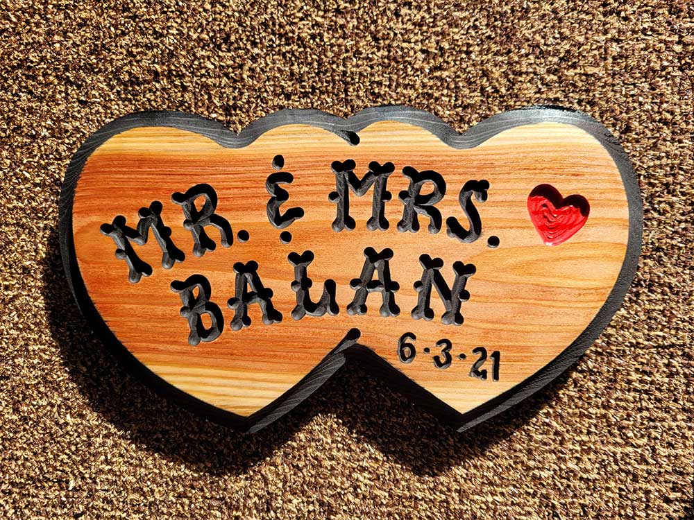 Mr and Mrs Wood Sign Double Heart - Calico Wood Signs