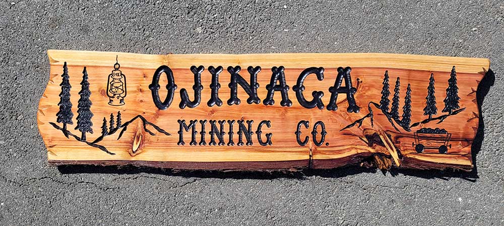 Wood Carved Signs with Mine Cart and Lantern - Calico Wood Signs