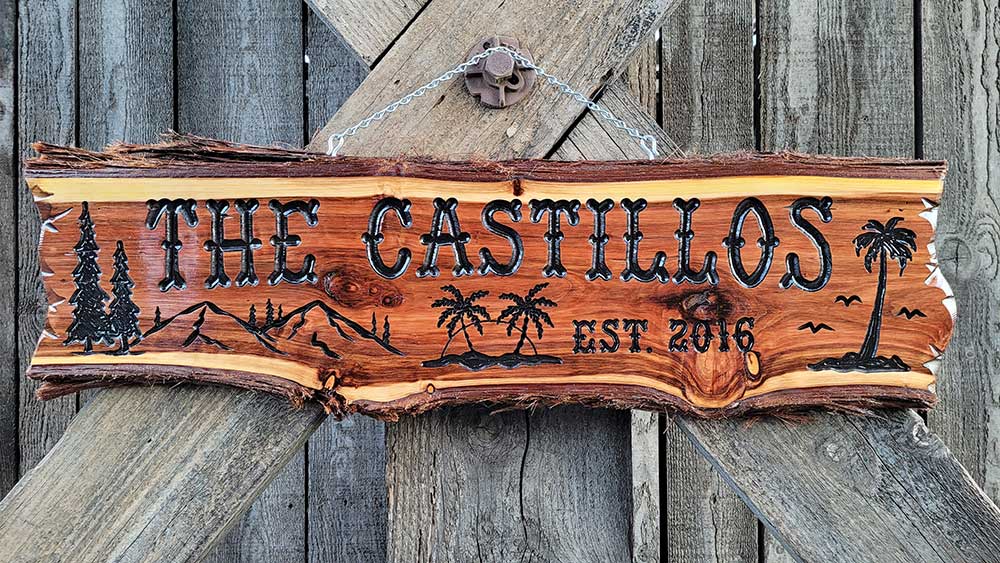 Wooden Beach Sign with Palm Silhouettes - Calico Wood Signs