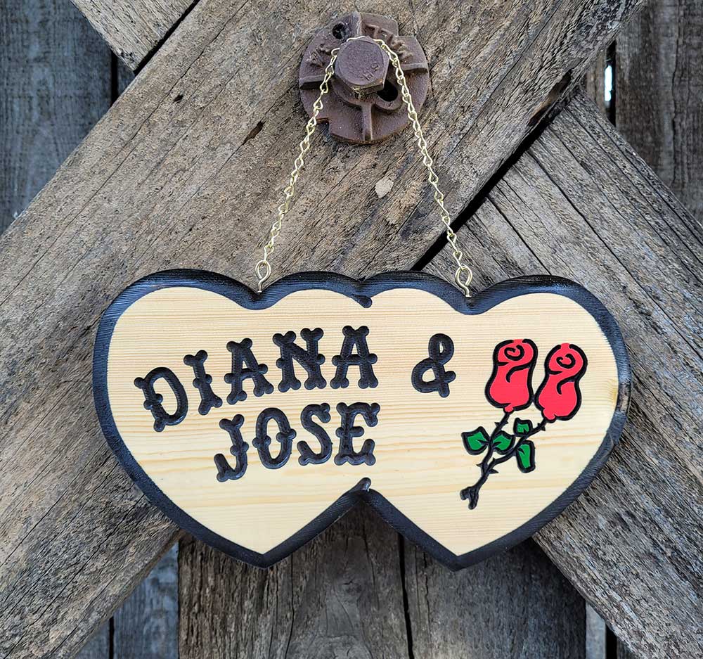 Wooden Wedding Signs with two Roses - Calico Wood Signs